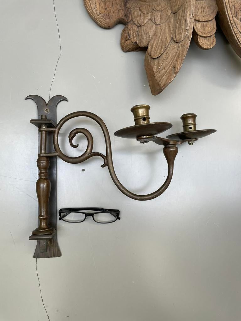 Bronzen baluster wandkandelaar 17e eeuw, Antiek en Kunst, Ophalen of Verzenden, Koper of Brons