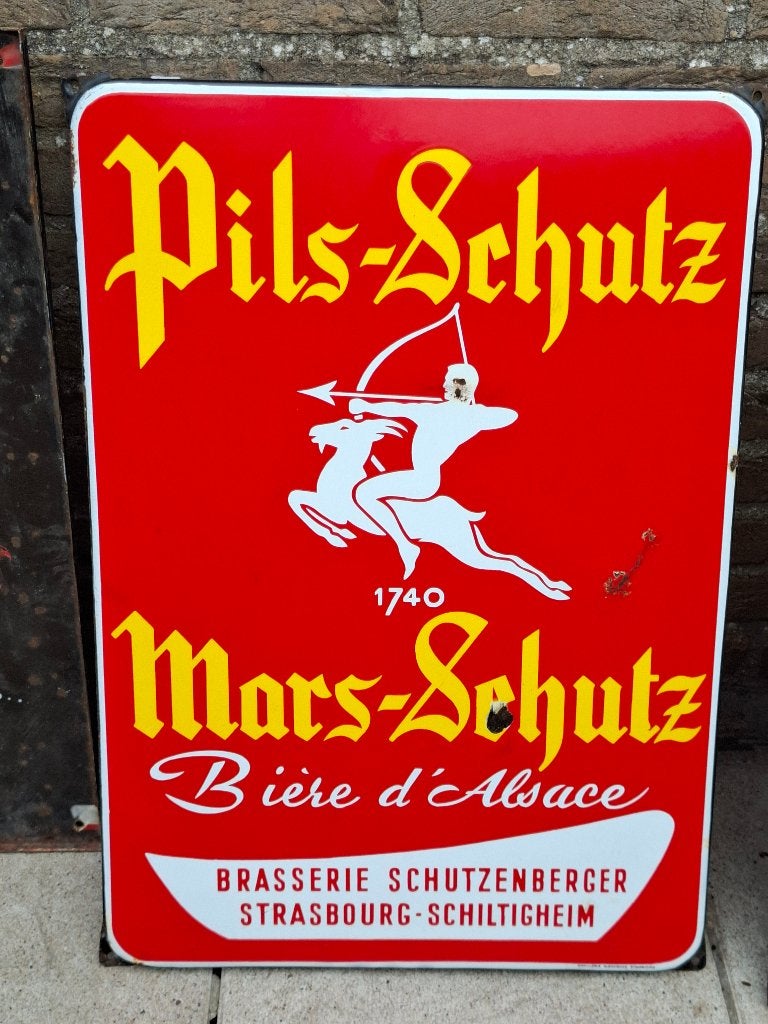 Emaillebord Pils Schutz (Strasbourg) jaren 30, Ophalen of Verzenden, Nieuw, Reclamebord, Plaat of Schild, Overige merken