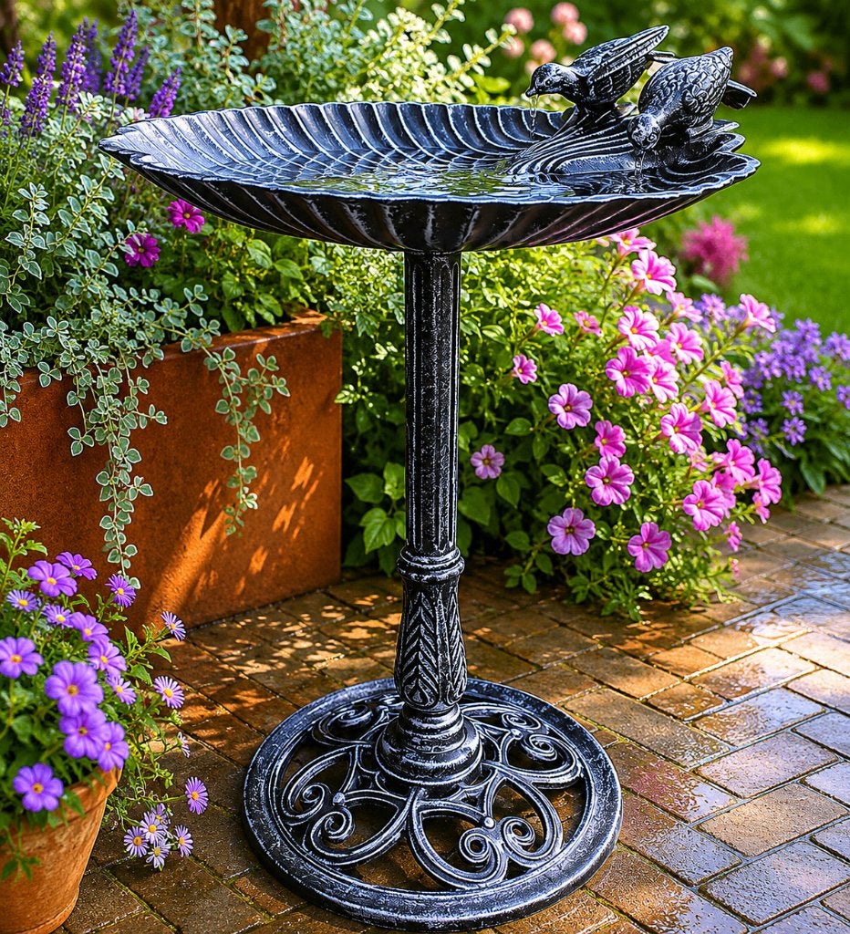 VOGELDRINKSCHAAL IN SCHELPVORM / GIETIJZER, Huis en tuin decoratie Marie, Nieuw, Info@huisentuindecoratiemarie.nl, Peize