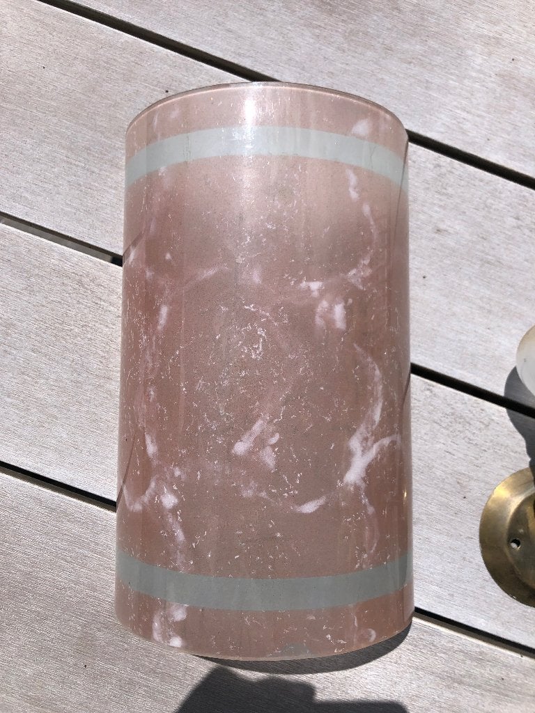 art deco wandlamp - roze gemarmerd glas (murano?), Antiek en Kunst, Ophalen of Verzenden