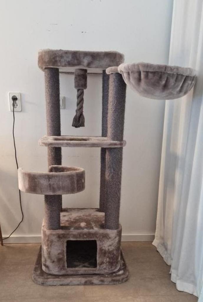 Luxe krabpaal kat taupe - meerdere ligplekken - netjes, Ophalen, Gebruikt, Krabpaal