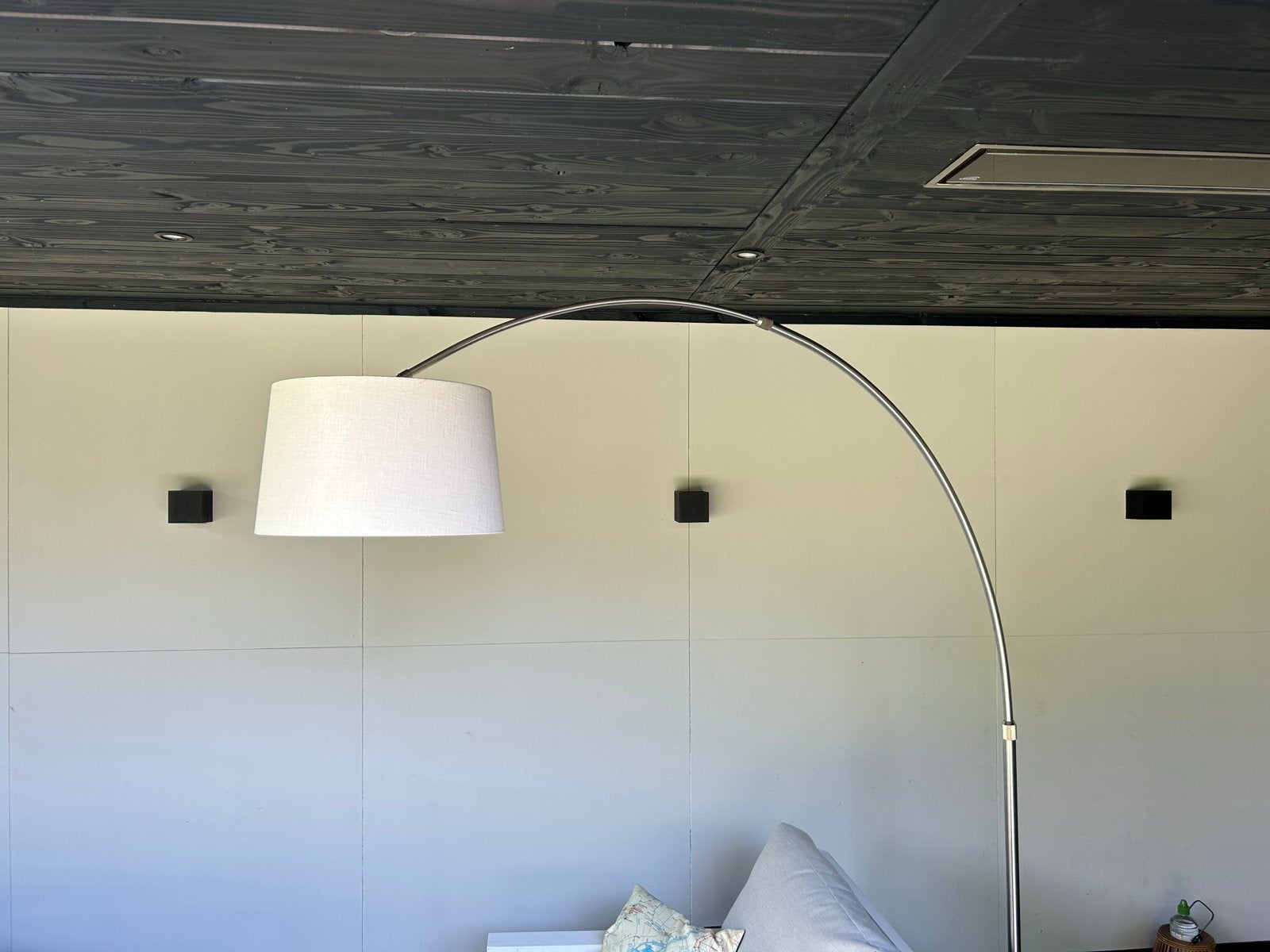 Booglamp met stoffen kap, Huis en Inrichting, Gebruikt, 200 cm of meer, Metaal, E27 (groot)