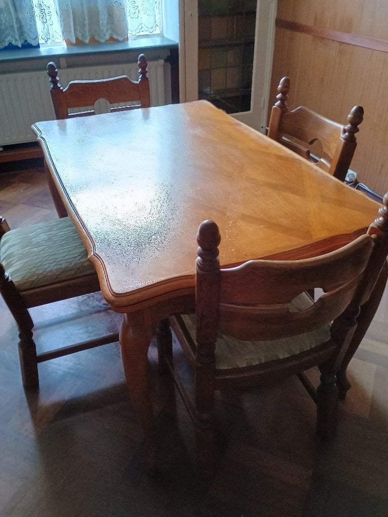 Uitschuifbare eethoek met 4 stoelen, Ophalen, Gebruikt, Klassiek, 200 cm of meer