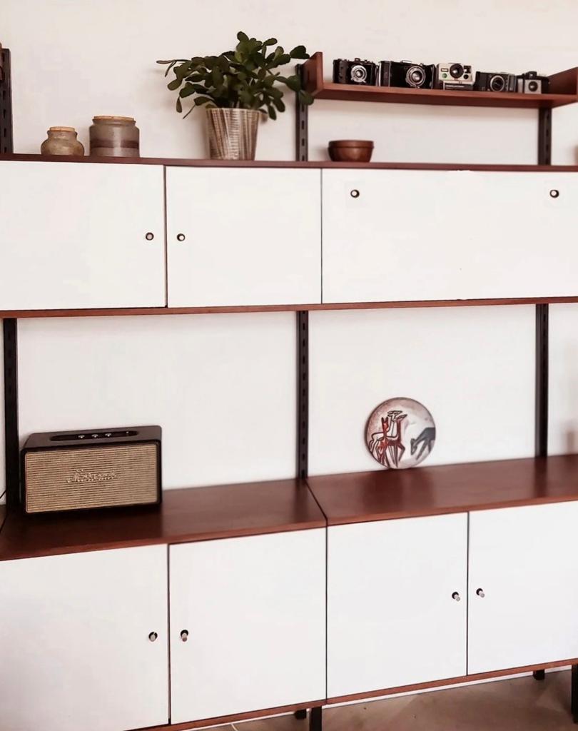 Vintage wand kast Simpla-Lux 60s retro teak mid century, Ophalen, Gebruikt, 200 cm of meer, 150 tot 200 cm