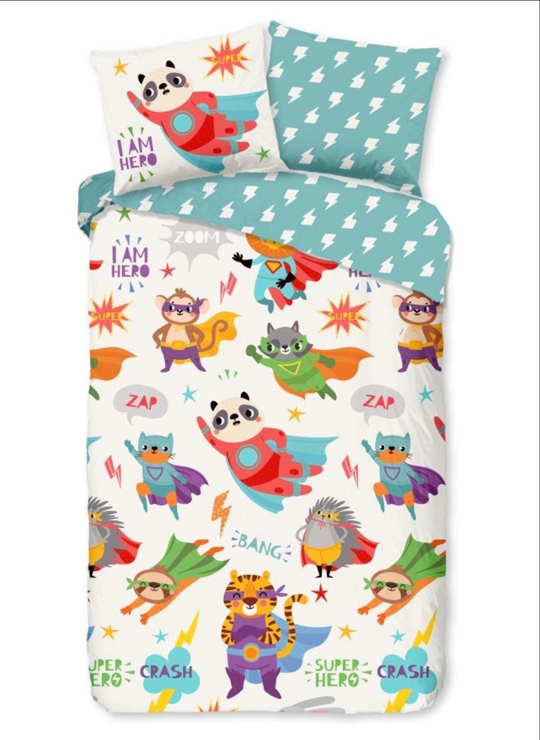 Nieuw 100% katoen Dekbedovertrek Kids Superhero 120x150 + sl, Meerkleurig, Dekbedovertrek, Nieuw, Ophalen of Verzenden
