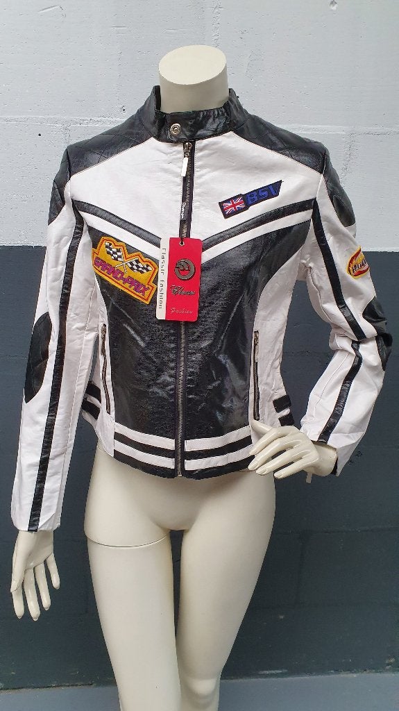 Stoer leren jasje, race jas bikerjas. Wit zwart, mt XXL. S24, Tweedehands verkoop, Tweedehands verkoop, Wit, Maat 46/48 (XL) of groter