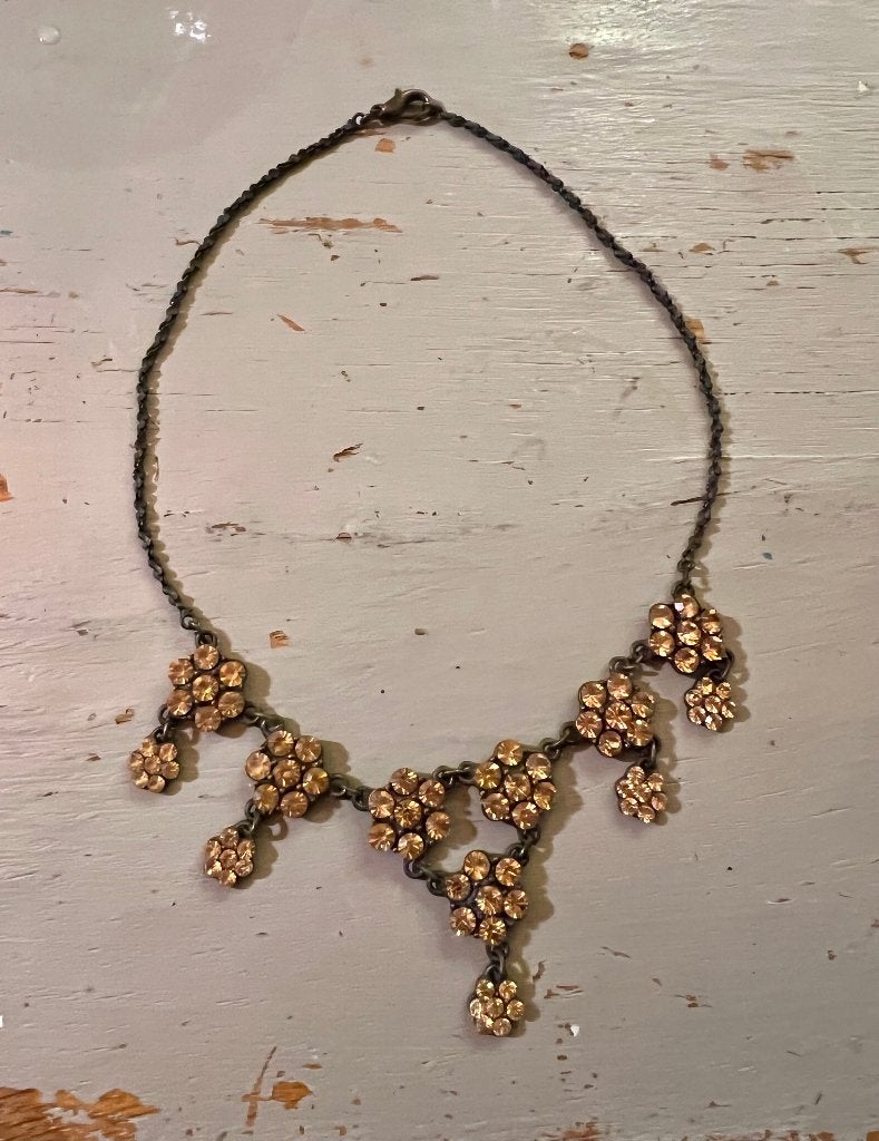 Vintage strass okergele collier ketting Costume jewelry, Overige materialen, Verstelbaar, Ophalen of Verzenden, Zo goed als nieuw