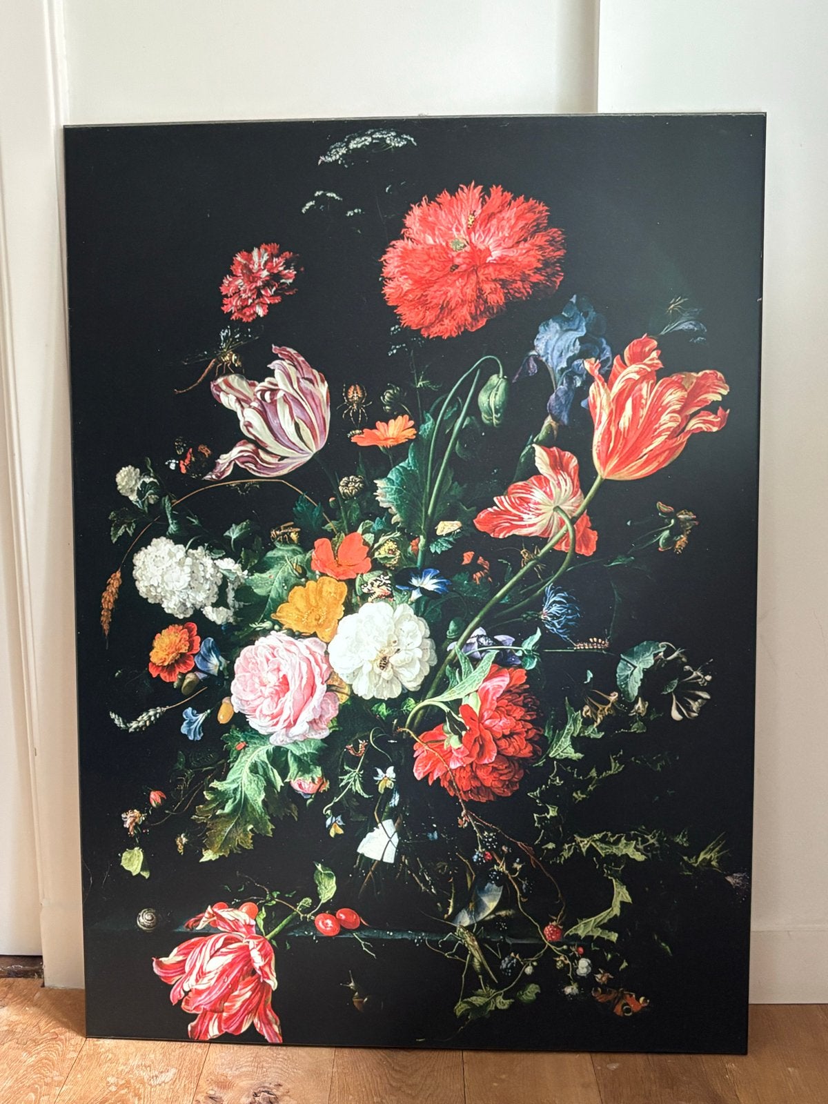 Bloemenprint Jan Davidz de Heem op hout, 74x101 cm, Antiek en Kunst, Paneel, Klassiek, Print, Ophalen