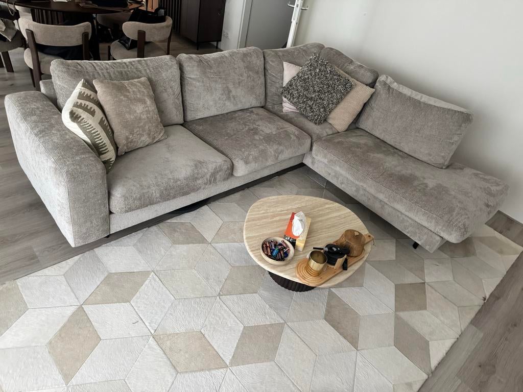 Grijze hoekbank - NIEUW, Huis en Inrichting, Banken | Bankstellen, Ophalen, 250 tot 300 cm, Gebruikt, 100 tot 125 cm