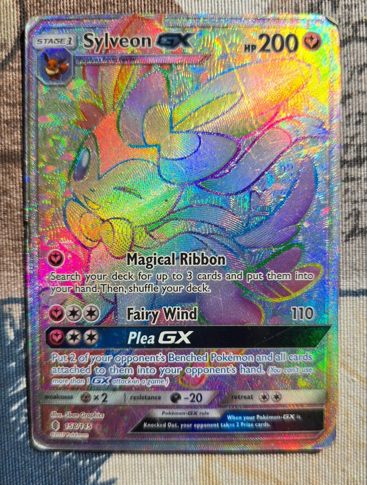 Pokémon Kaart Sylveon GX Rainbow Rare 158/145, Ophalen of Verzenden, Gebruikt, Losse kaart