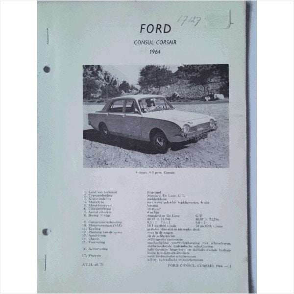Ford Consul Corsair Vraagbaak losbladig 1964 #2 Nederlands, Ophalen of Verzenden, Gelezen, Ford