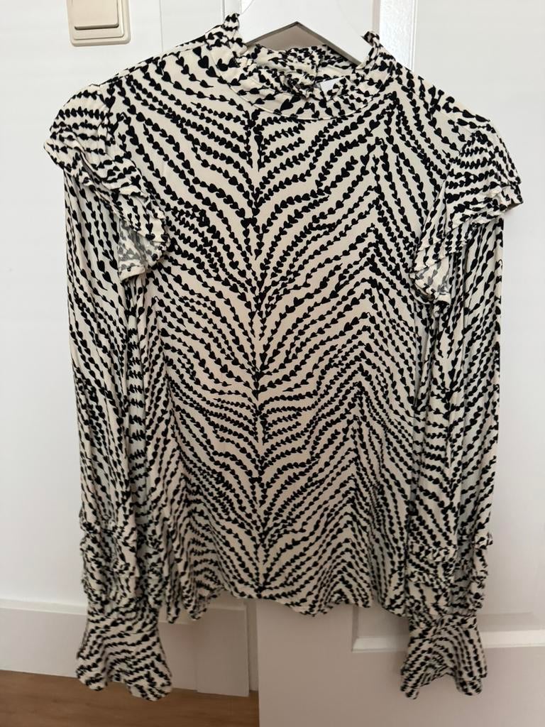Fabienne Chapot blouse gebroken wit met zwarte print mt 36, Ophalen of Verzenden, Zo goed als nieuw, Maat 36 (S), Wit