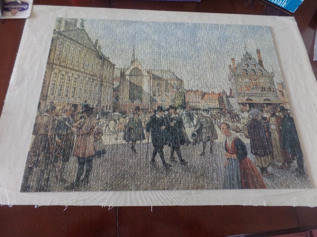 Puzzel schilderij Amsterdam de Dam 1666 1000 stukjes, Ophalen of Verzenden, 500 t/m 1500 stukjes, Gebruikt, Legpuzzel