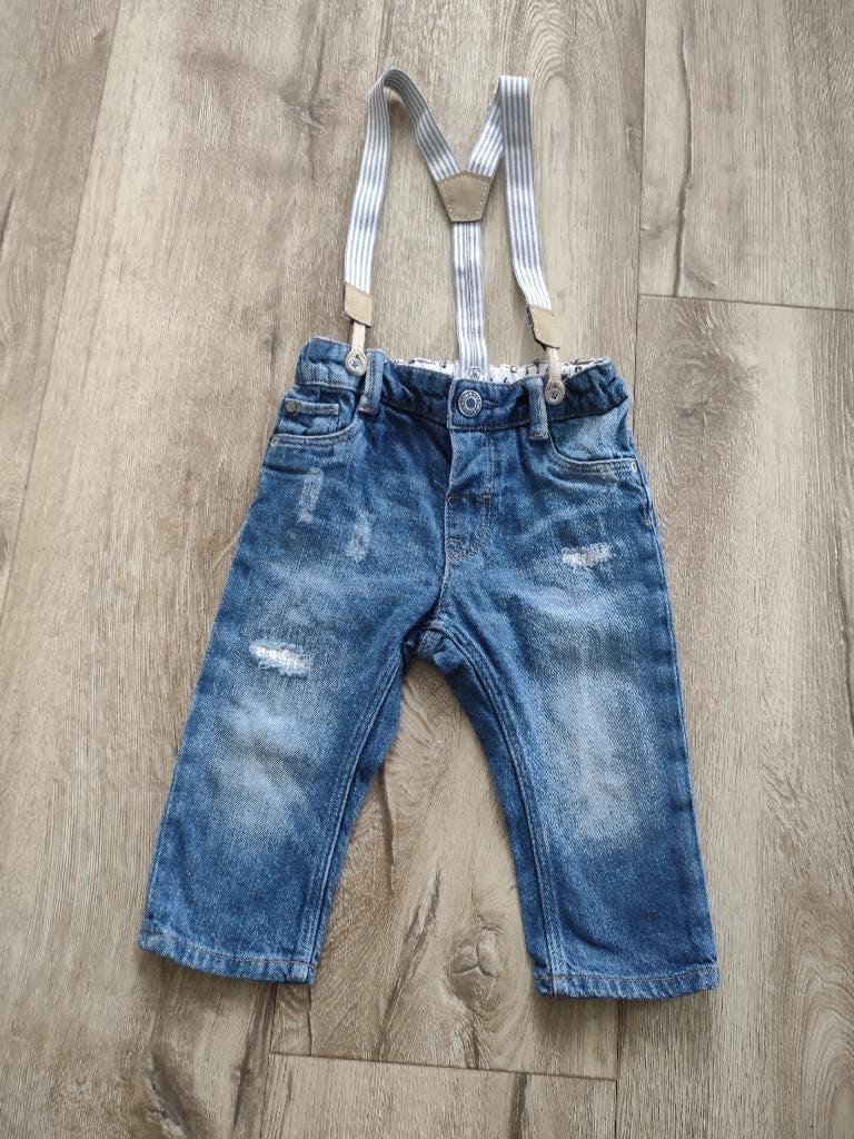 Prachtige blauwe spijkerbroek met bretels van H&M, maat 74., Kinderen en Baby's, Broekje, Onb, H&M, Ophalen of Verzenden