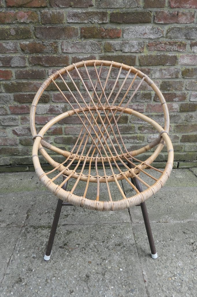 Retro Rohé Noordwolde rotan stoel fauteuil apart gevlochten, Huis en Inrichting, Fauteuils, Ophalen, Gebruikt, Minder dan 75 cm