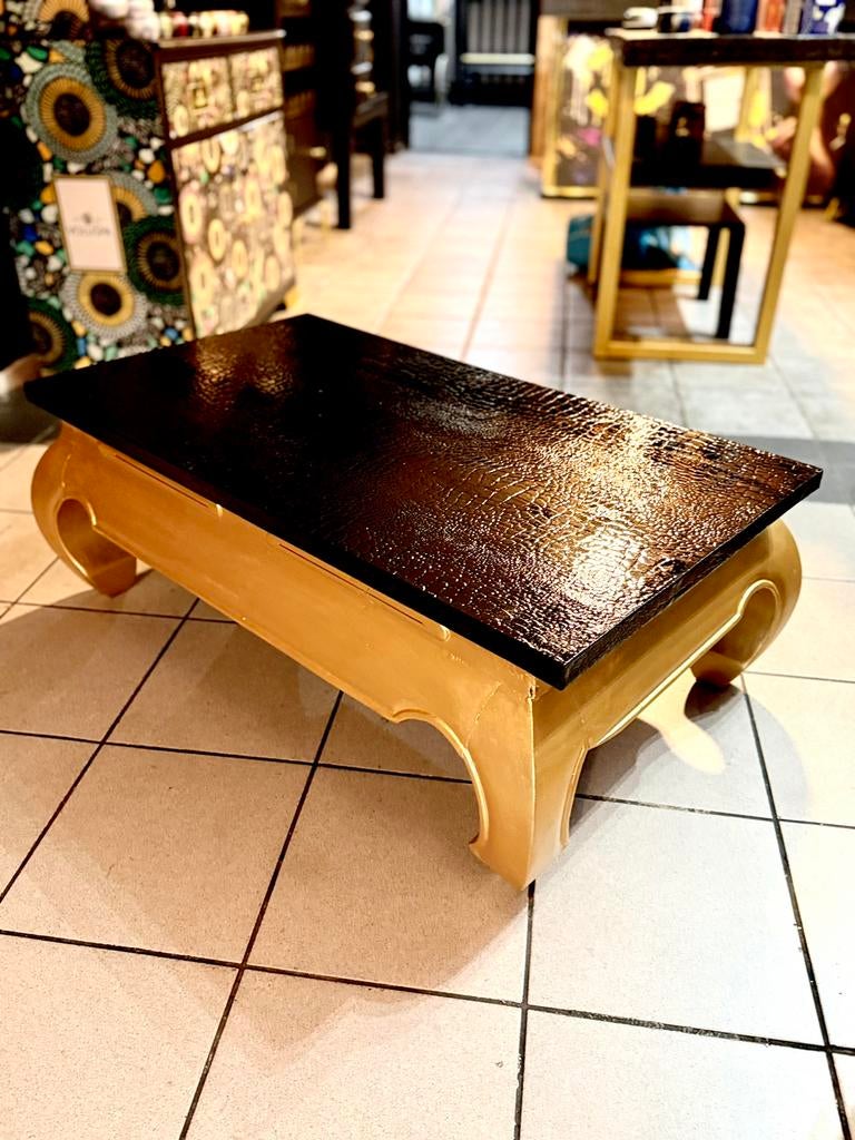 Custom Opium Tafel - Croco Design Blad & Gouden Onderstel, Ophalen, Marlons, 100 tot 150 cm, Eu