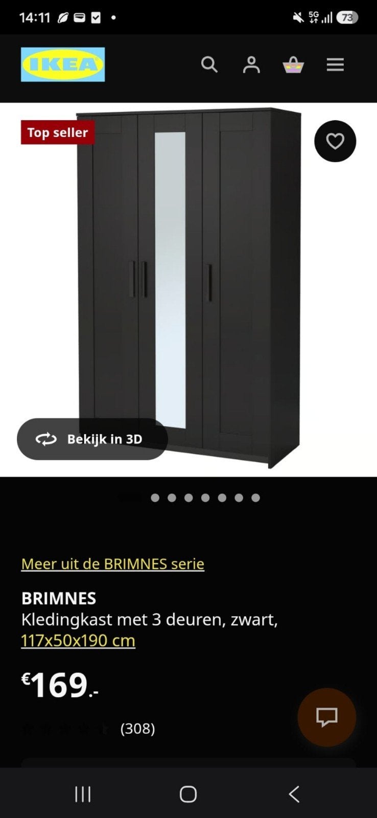 2 IKEA BRIMNES Kledingkasten met 3 deuren, zwart., Huis en Inrichting, Kasten | Kledingkasten, Ophalen, Met deur(en), Gebruikt