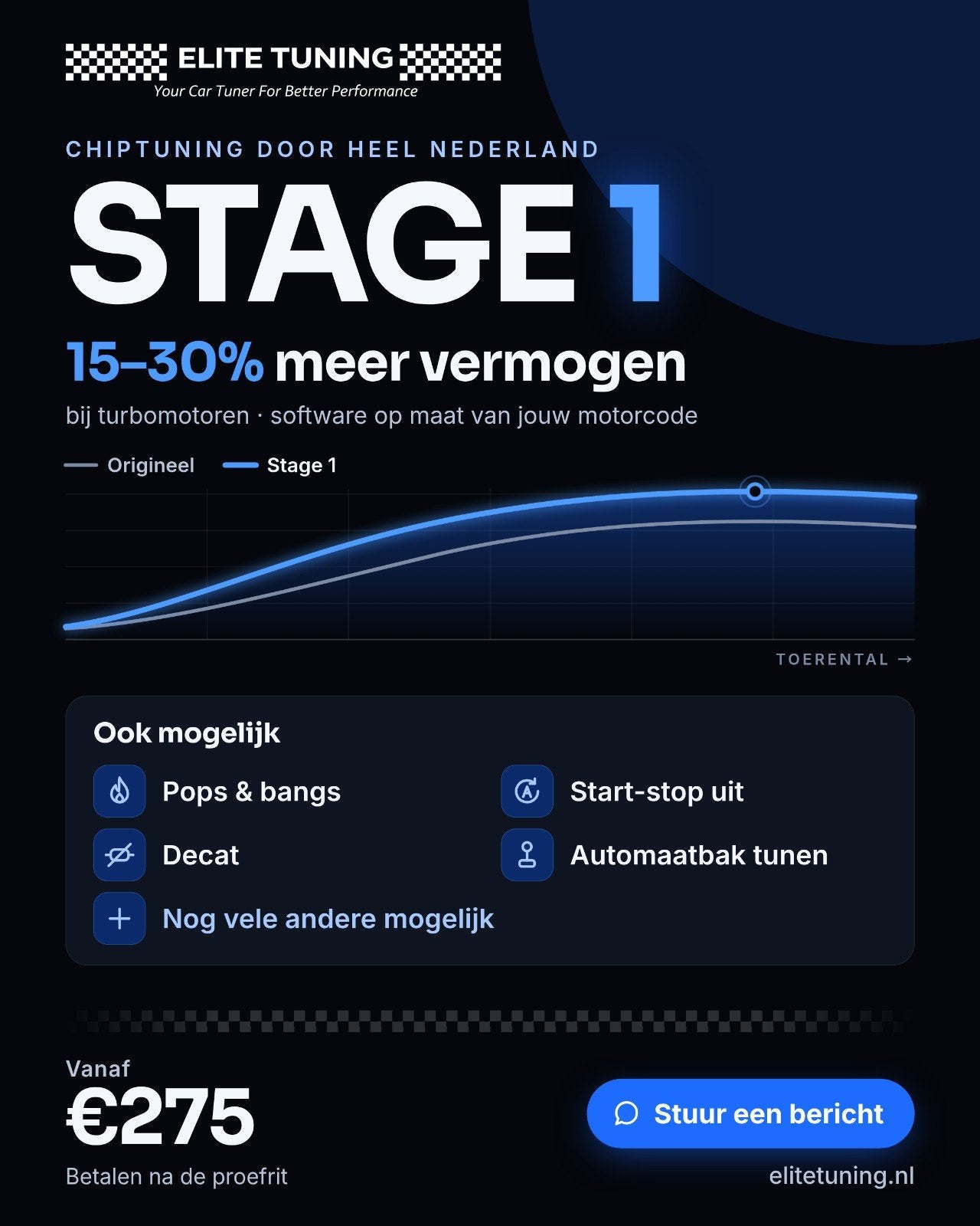 Chiptuning Stage 1: 15-30% meer vermogen!, Auto diversen, Ophalen