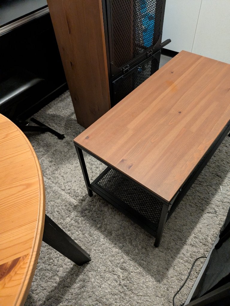 Houten/zwart-metalen salontafel (IKEA), Huis en Inrichting, Tafels | Salontafels, Ophalen, Minder dan 50 cm, Gebruikt, 50 tot 100 cm