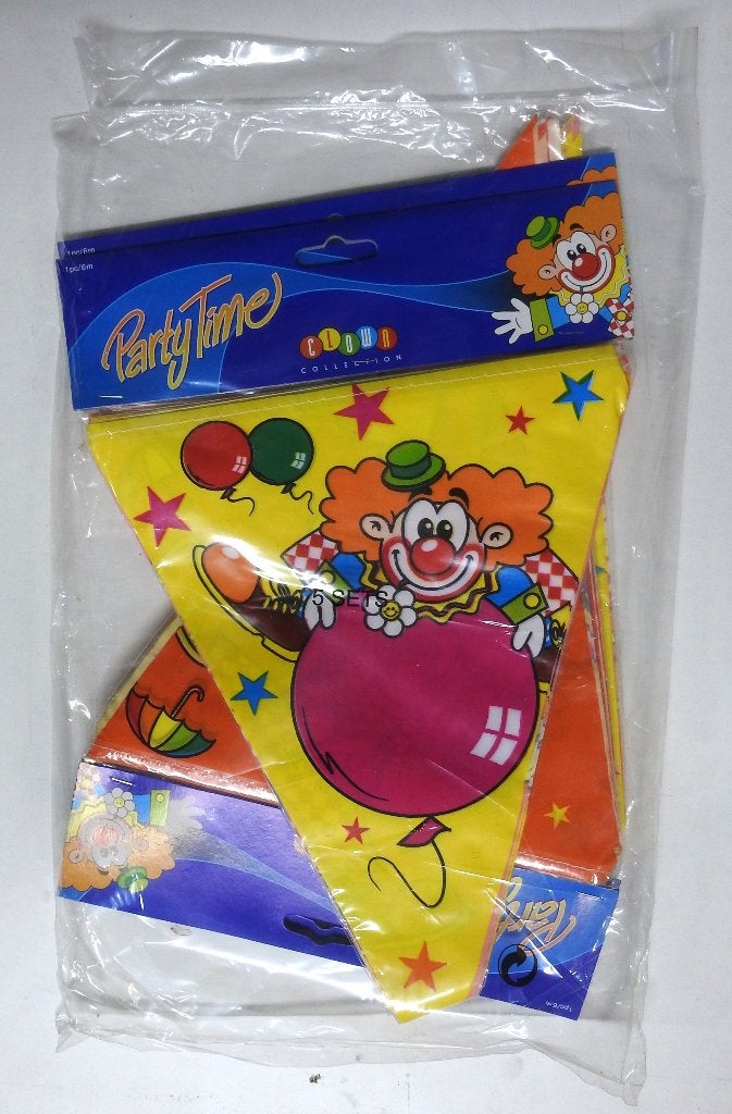 vlaggenlijn clown 2 stuks, Hobby en Vrije tijd, Feestartikelen, Ophalen of Verzenden, Nieuw, Versiering, Fantasy