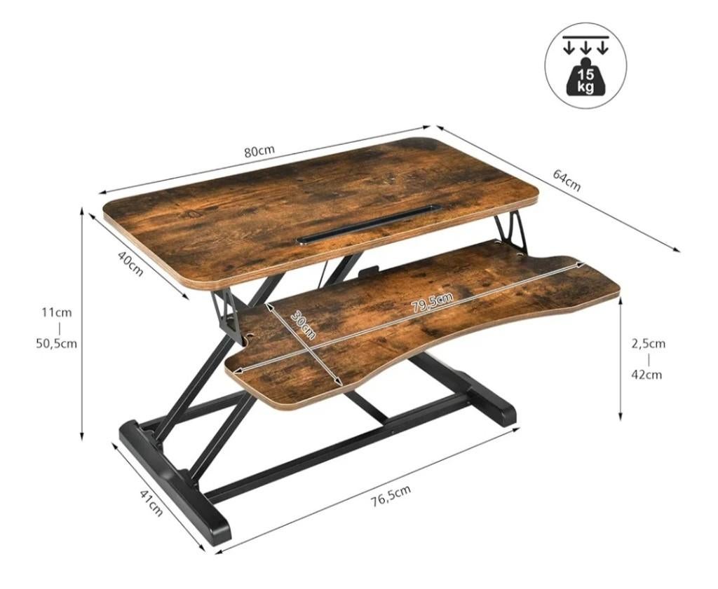 Sit-Stand Workstation 80x40cm Height Adjustable Standing, Huis en Inrichting, Bureaus, Ophalen, In hoogte verstelbaar, Zo goed als nieuw