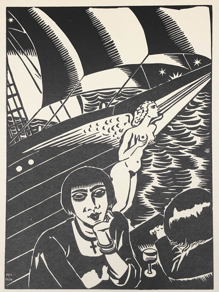 Frans Masereel (1889-1972) Houtsnede 'Vrouwen in havencafé', Ophalen of Verzenden
