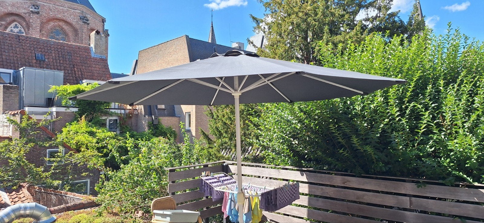 Parasol antraciet 3m met zware voet horeca kwaliteit, Ophalen, Minder dan 1 meter, Parasolvoet