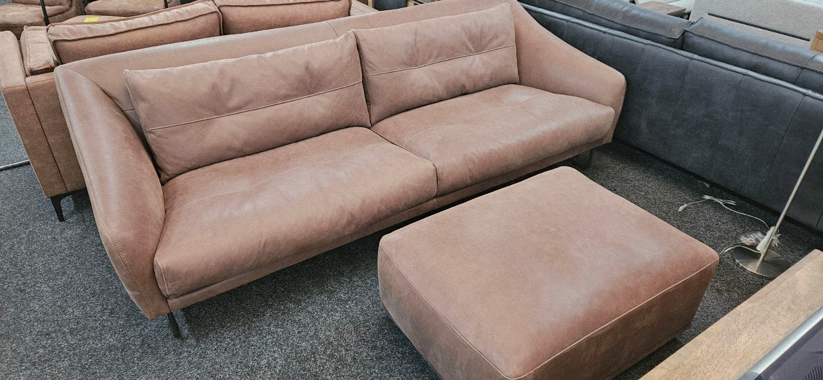 Bank 3.5 zit L' ancora type CHICAGO bruin leder Showmodel!, Ophalen, 100 tot 125 cm, Nieuw, Leer
