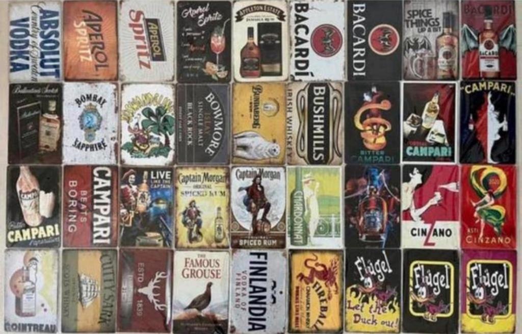 Metalen wandbord alcoholische drank 20x30 cm (3voor 21€), Verzamelen, Ophalen of Verzenden, Zo goed als nieuw, Reclamebord