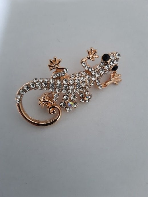Goudkleurige broche gekko met strass, Sieraden, Tassen en Uiterlijk, Overige materialen, Verzenden, Nieuw, Goud