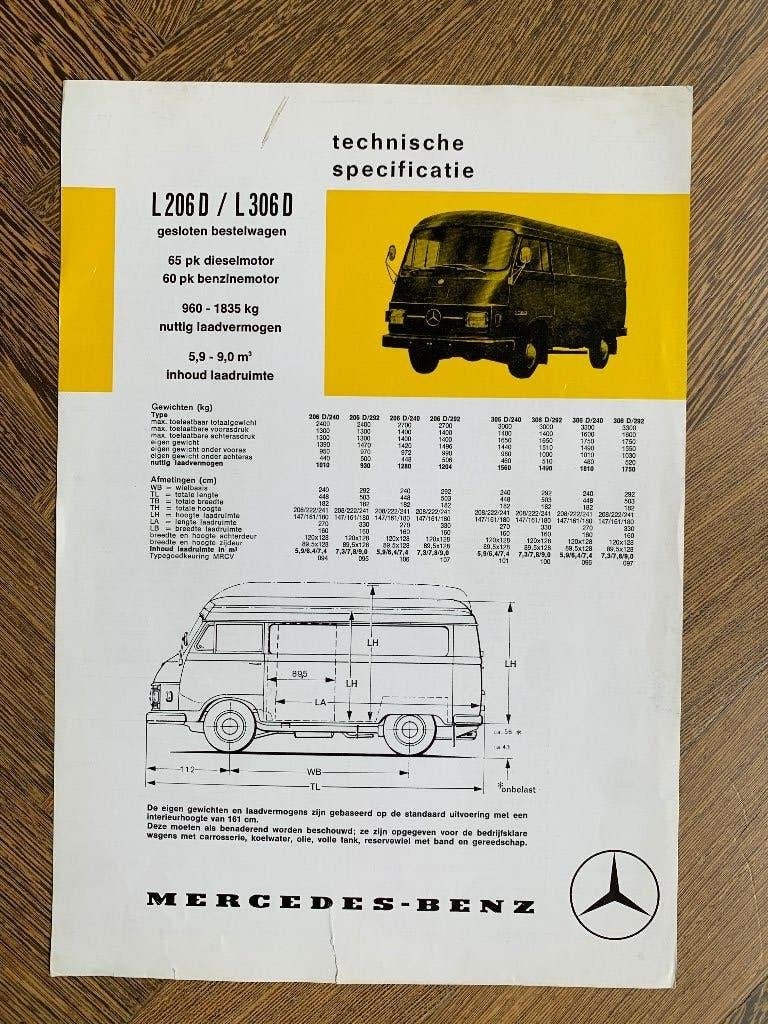 Sheet leaflet flyer Mercedes-Benz L206D/L306D 1972, Zo goed als nieuw, Mercedes-Benz, Mercedes, Ophalen of Verzenden