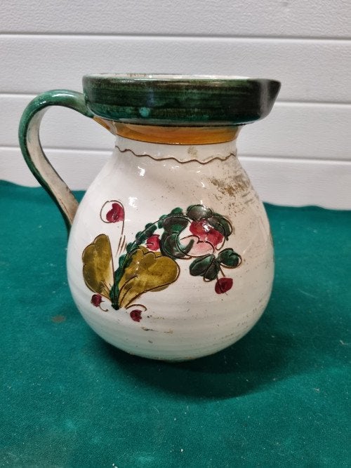 Kruik vaas beschilderd met bloemen vintage, Antiek en Kunst, Antiek | Vazen, Ophalen of Verzenden
