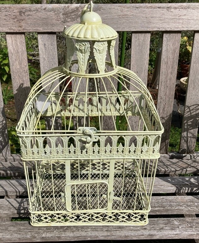 VOGELKOOI RECHTHOEKIG METAAL DECO KOOI ANTIEK 44 cm WIT, Ophalen of Verzenden