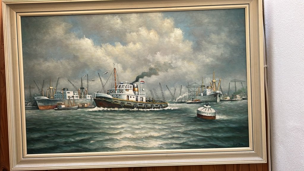 Schilderij havenzicht, Ophalen, Maritiem / water, Doek, Oud hollands