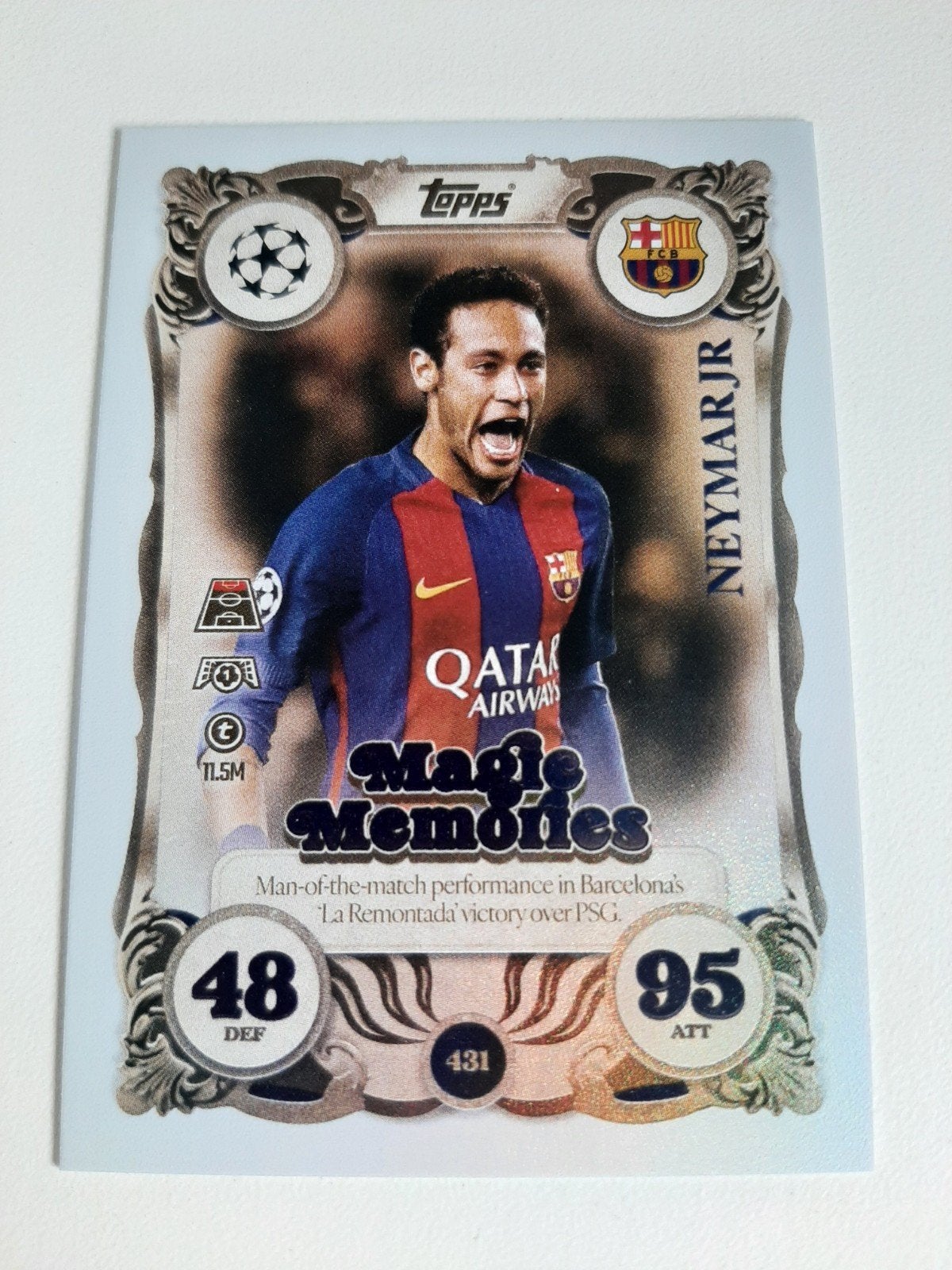 Neymar Jr. Match Attax Trading Card FC Barcelona, Ophalen of Verzenden, Zo goed als nieuw, Buitenlandse clubs, Spelerskaart