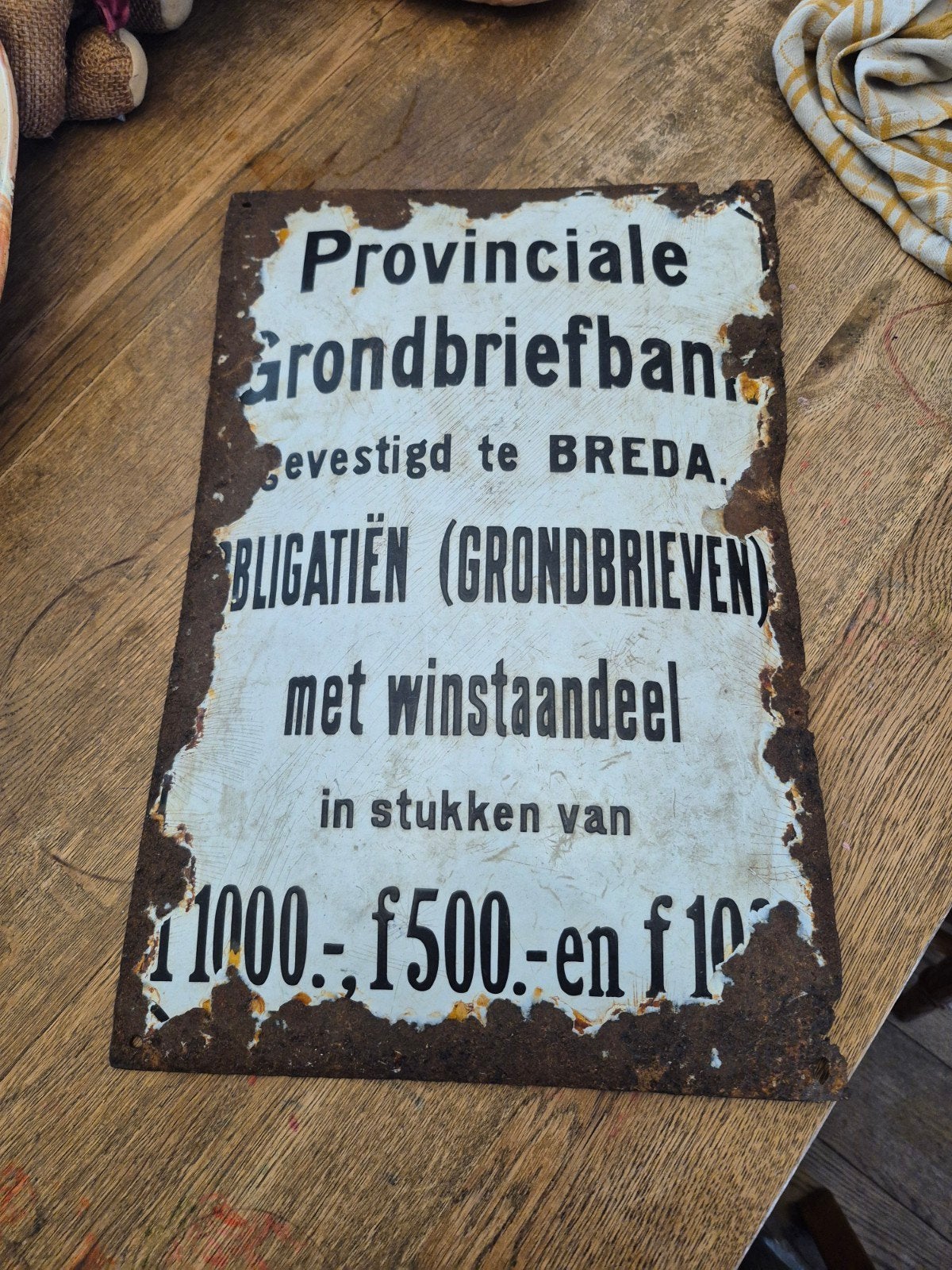Oud Provinciale Grondbriefbank reclamebord Breda, Ophalen of Verzenden