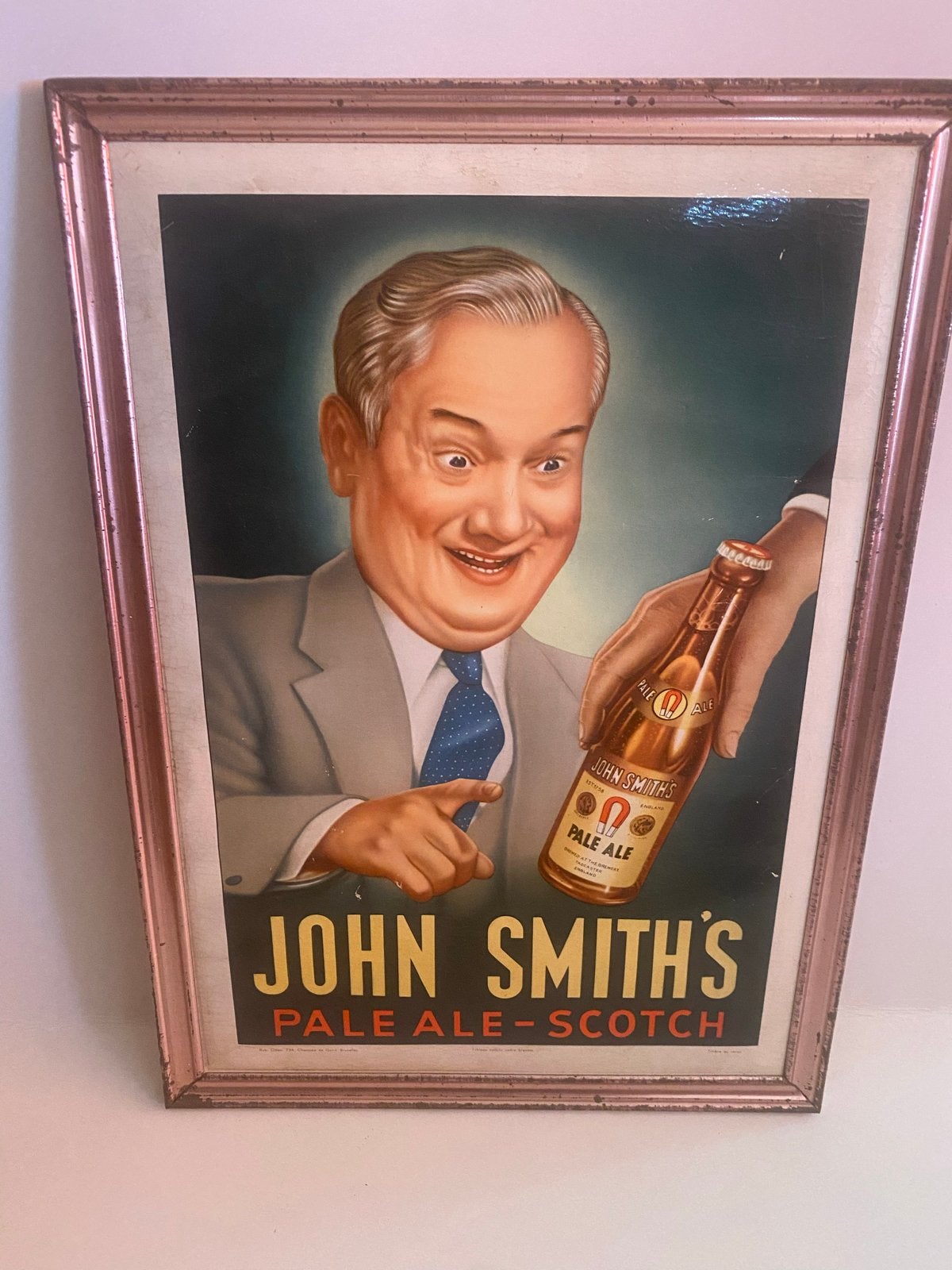 Vintage John Smith's Pale Ale Celluloid Reclamebord, Ophalen of Verzenden, Gebruikt, Reclamebord