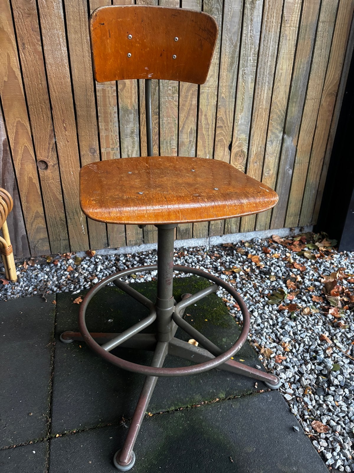 Vintage industriële kruk/stoel - Hout en metaal, Ophalen, Gebruikt, Bruin, Eén