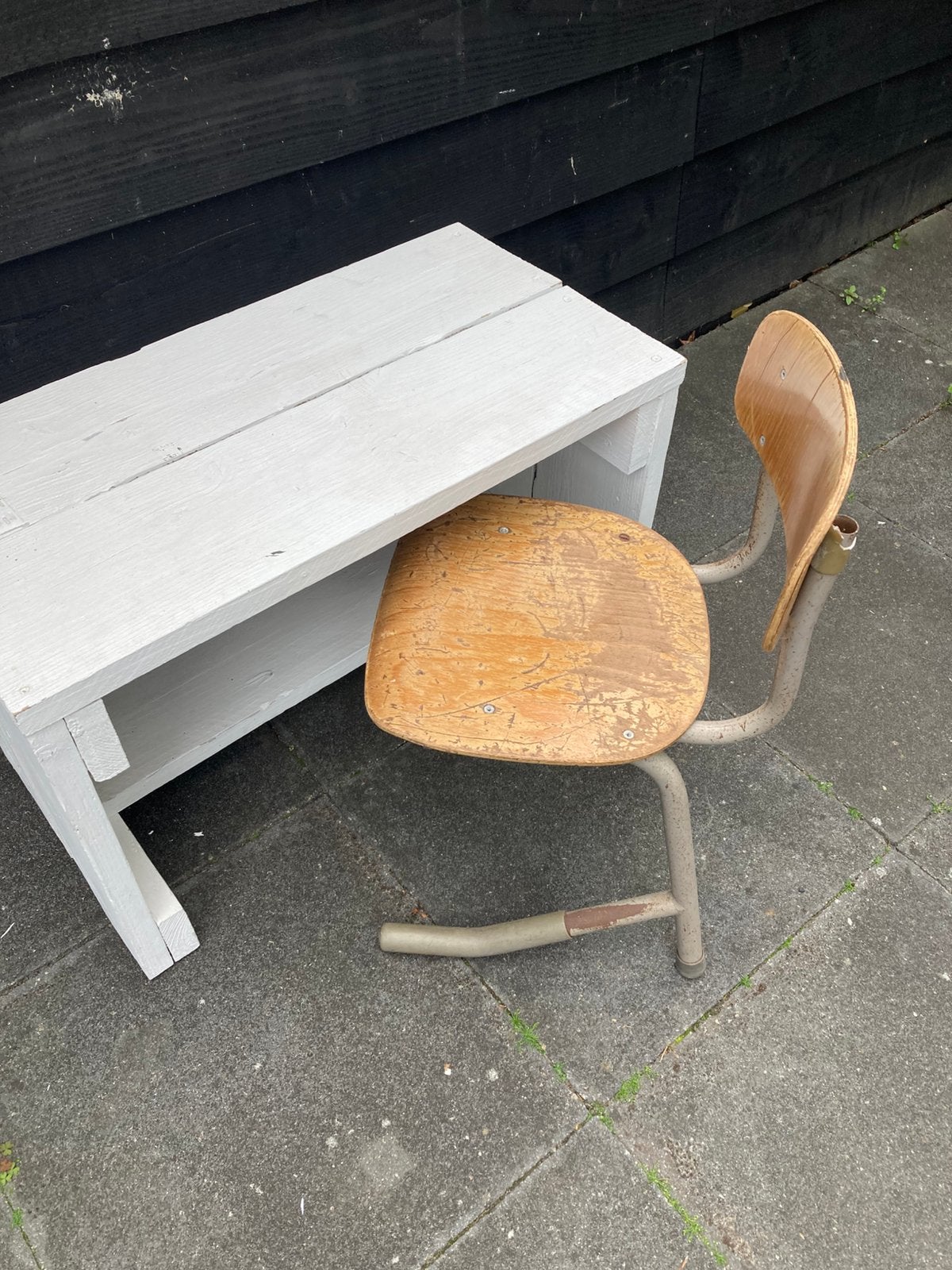Kinderbureau met vintage schoolstoeltje, Ophalen, Gebruikt