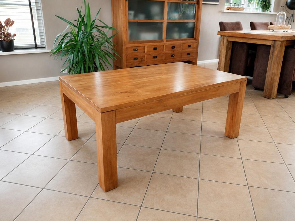 Massief Teakhouten salontafel 120 cm x 80 cm x 50 cm, 100 tot 150 cm, Teakhout, Zo goed als nieuw, Minder dan 50 cm