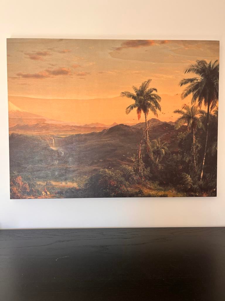 Tropisch landschap poster op hout, Huis en Inrichting, Woonaccessoires | Schilderijen, Tekeningen en Foto's, Ophalen, 50 tot 75 cm