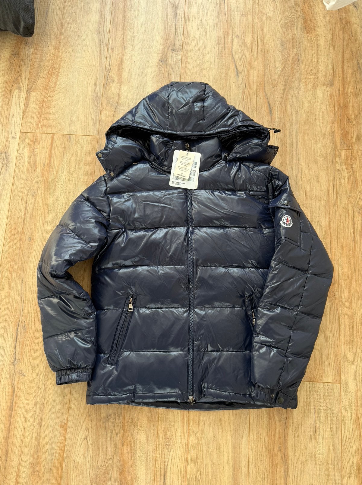 Moncler Maya Navy Blue Puffer Winterjas Maat L, Ophalen of Verzenden, Zo goed als nieuw, Maat 48/50 (M), Zwart
