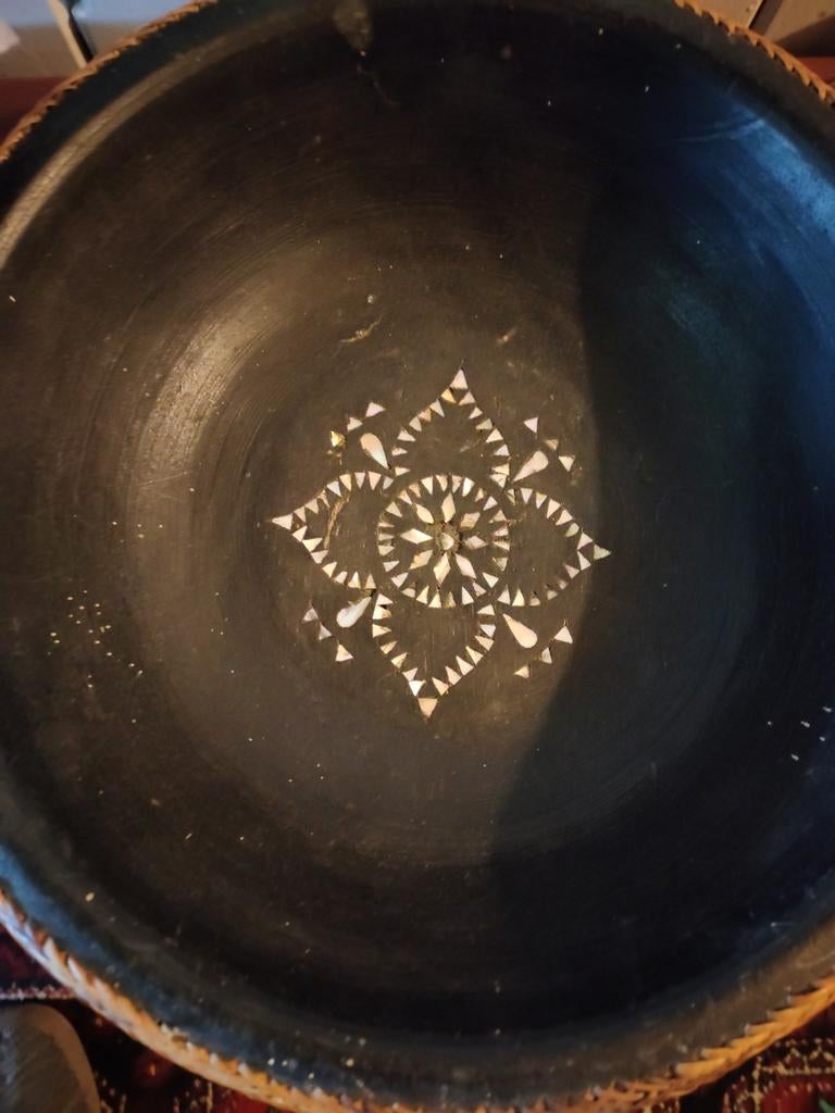 Schaal hout ingelegd met parelmoer India, Ophalen of Verzenden