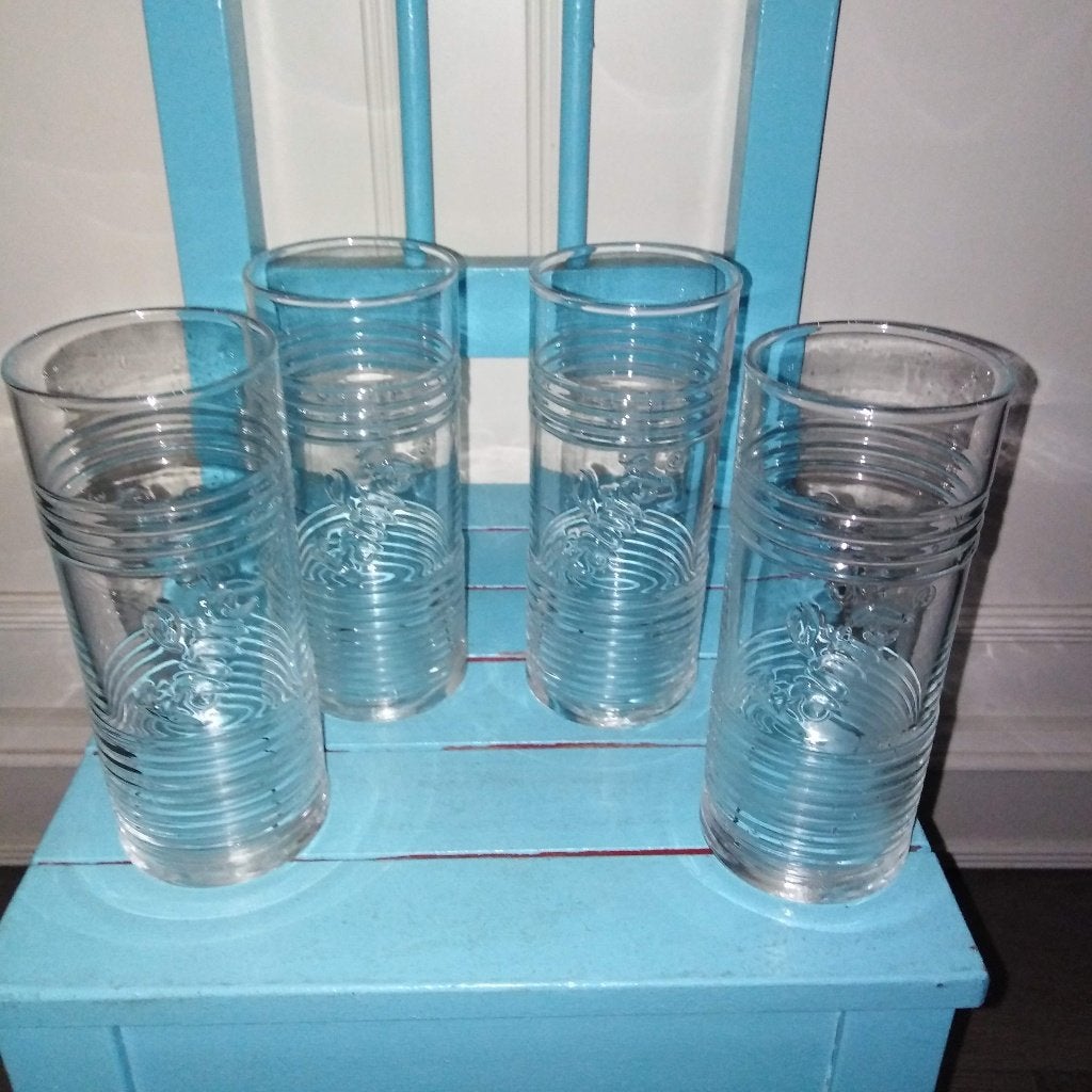 Fanta glazen met reliëf set van 4, Ophalen, Glas of Glazen, Overige stijlen, Glas