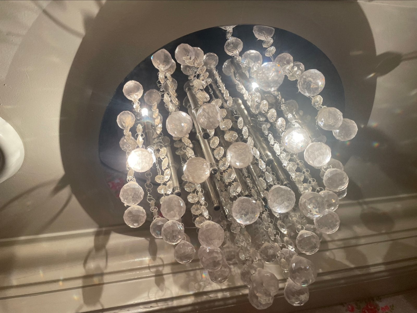 Mooie Plafondlamp met Kristallen Druppels, Zilver, Modern, Ophalen of Verzenden, Zo goed als nieuw