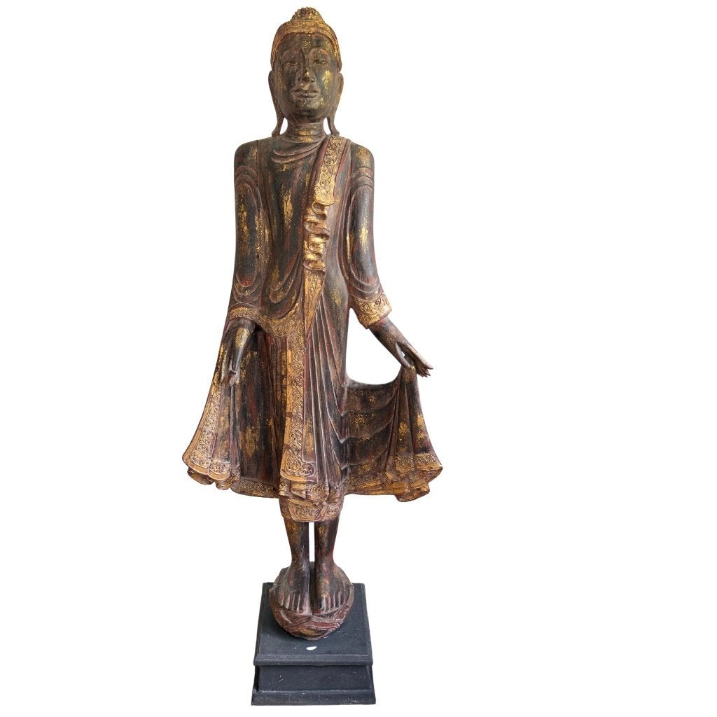 Staande Boeddha – Birmees teakhout – 166 cm, Antiek en Kunst, Overige herkomsten, Ophalen of Verzenden, Beeld, Hout