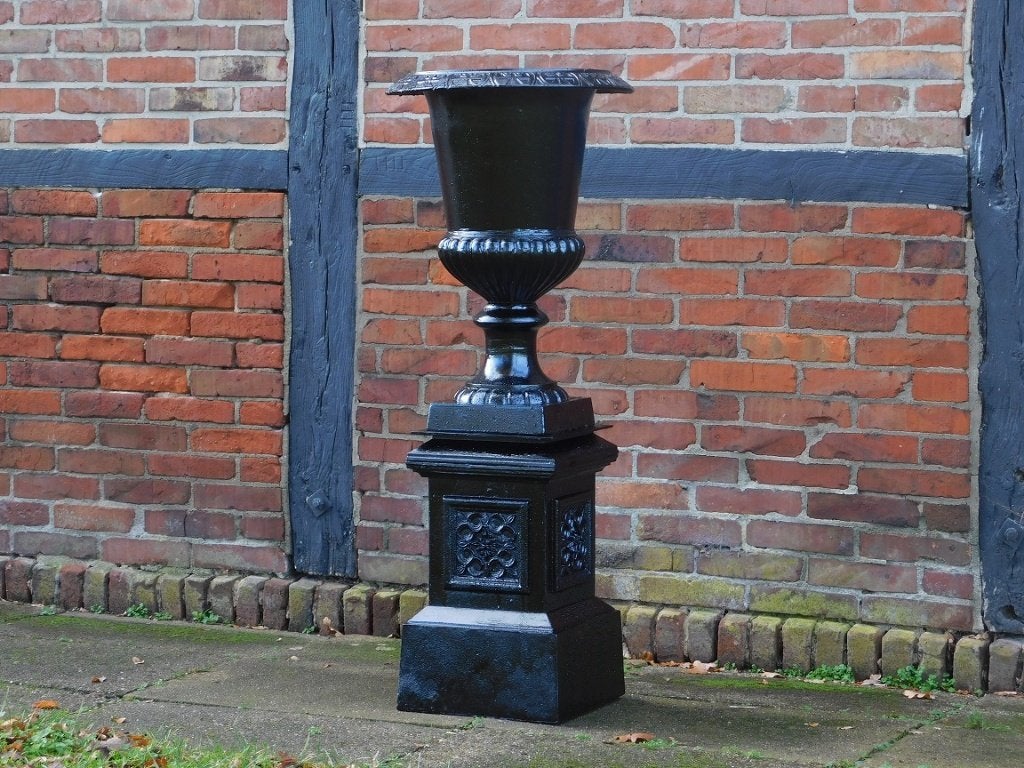 Forse tuinvaas op zuil - zwart - gietijzer, Tuin en Terras, Ophalen of Verzenden, ., ., .