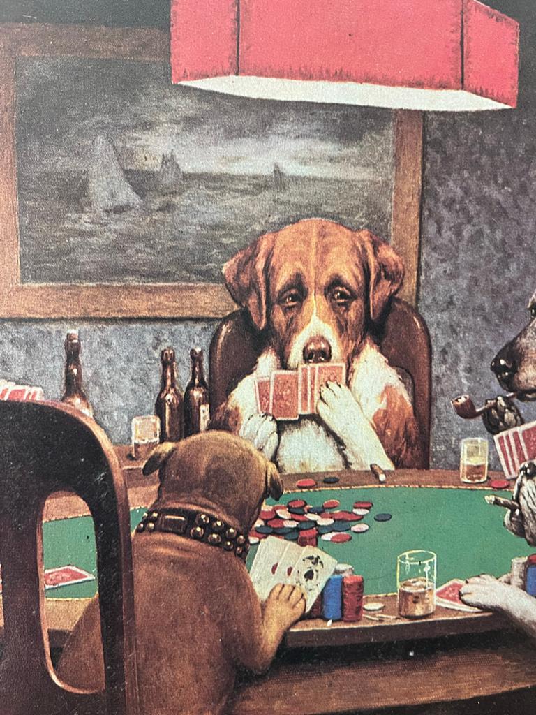 Vintage metalen plaat 40cm - Poker spelende honden, Vintage, Gebruikt, Meerkleurig, Ophalen of Verzenden