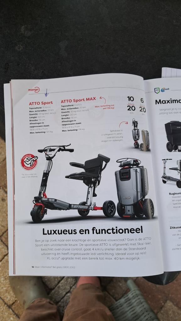 Scootmobiel Atto Sport Max., Ophalen, 10 km/u of minder