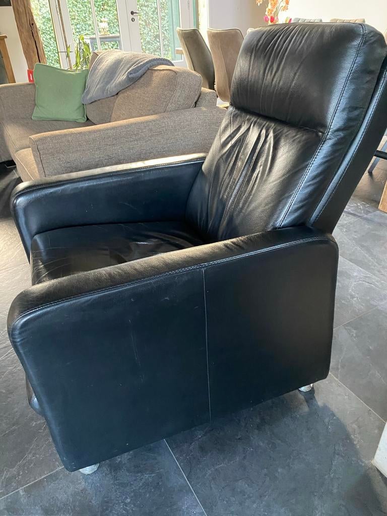 2 stuks Comfortabele Zwarte Lederen Relaxstoel, Ophalen, Gebruikt, Zwart, Leer